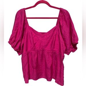 Nine West Sweetheart Neckline Short Puff Sleeves Pink Babydoll Top XXL NWT